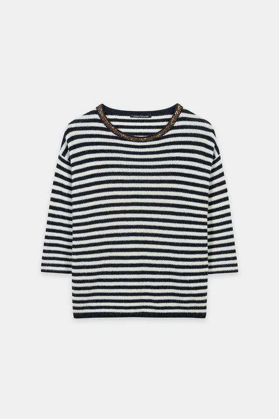 Luisa Cerano Navy Blue Striped Sweater with Sequin Detail