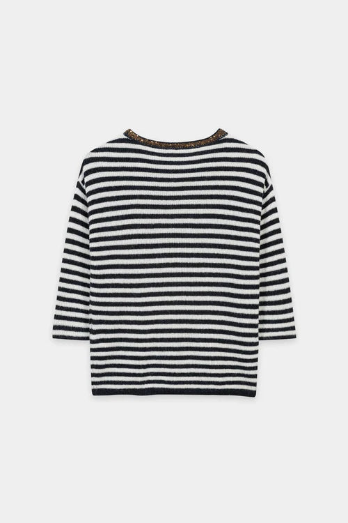 Luisa Cerano Navy Blue Striped Sweater with Sequin Detail