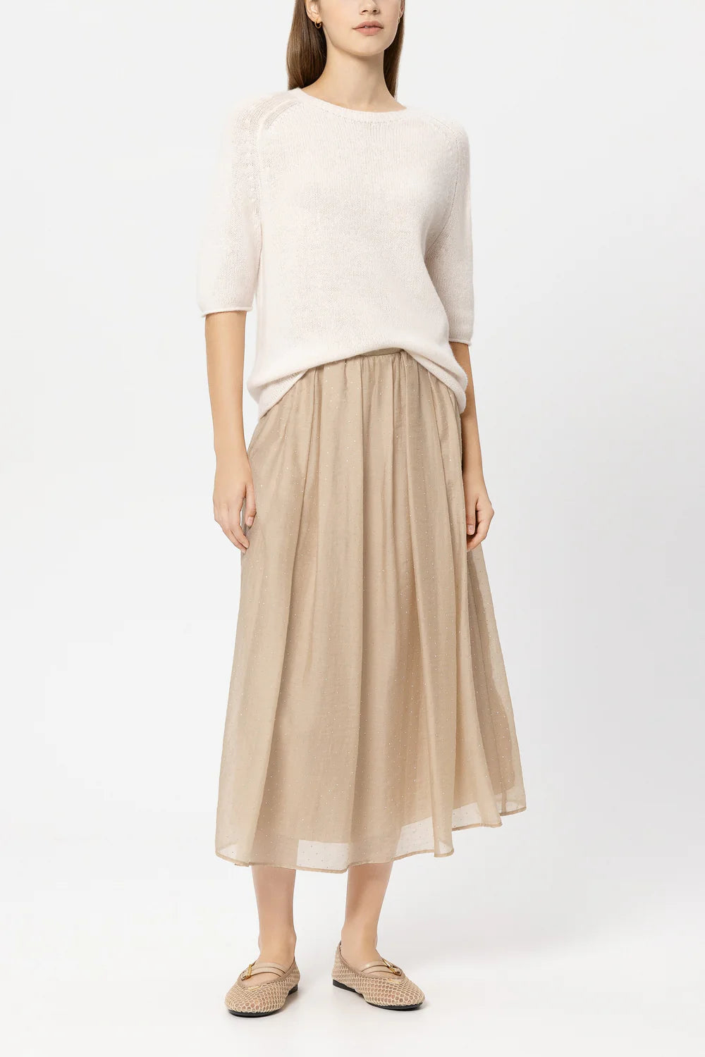 Luisa Cerano Cream Cashmere Blend Short-Sleeve Sweater