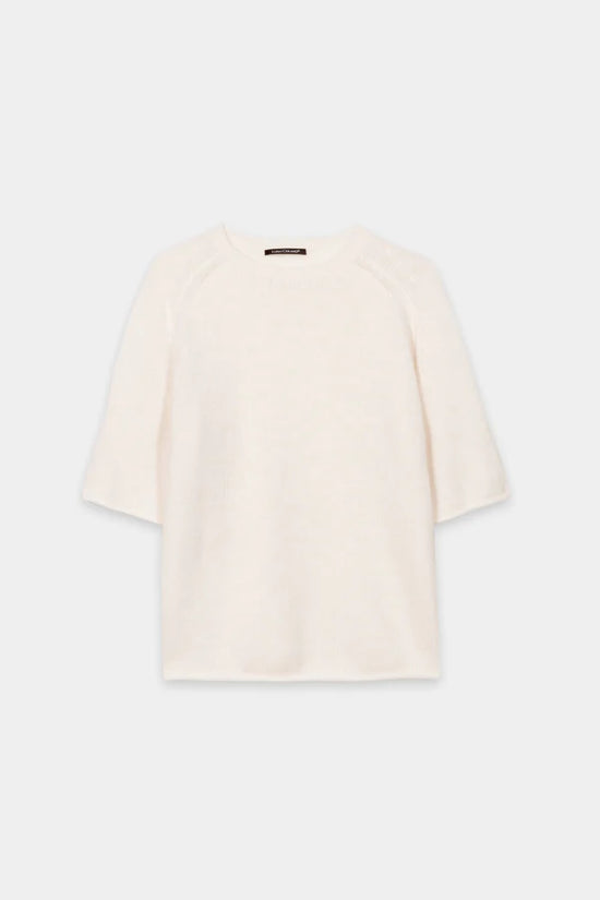 Luisa Cerano Cream Cashmere Blend Short-Sleeve Sweater