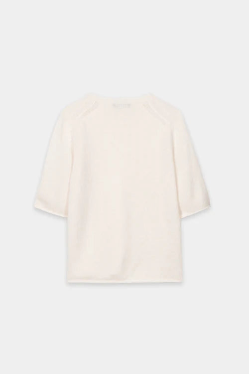Luisa Cerano Cream Cashmere Blend Short-Sleeve Sweater