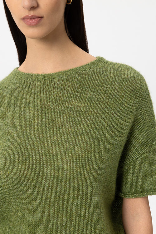 Luisa Cerano Matcha Green Alpaca Blend Short Sleeve Sweater