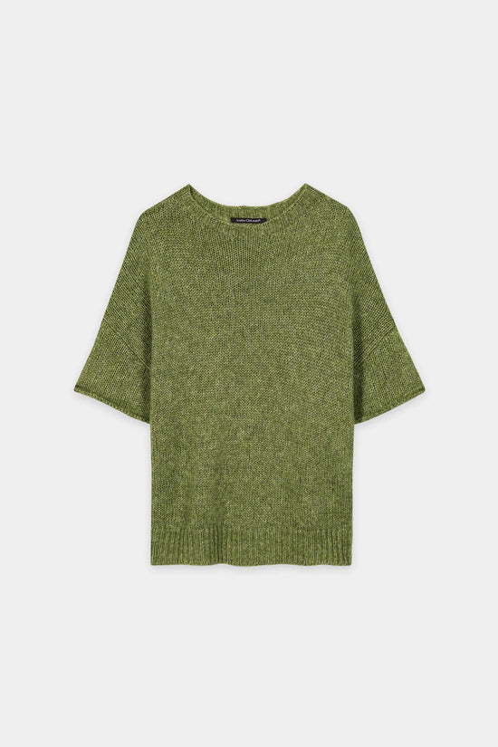 Luisa Cerano Matcha Green Alpaca Blend Short Sleeve Sweater