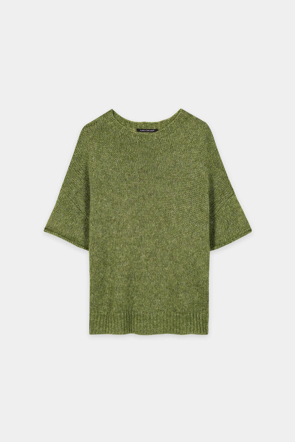 Luisa Cerano Matcha Green Alpaca Blend Short Sleeve Sweater