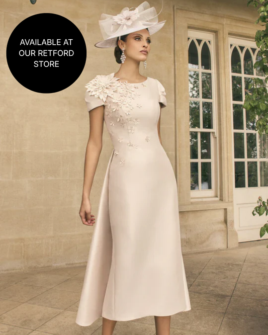 Veni Infantino Almond Mid-Length Dress with 3D Floral Appliqués