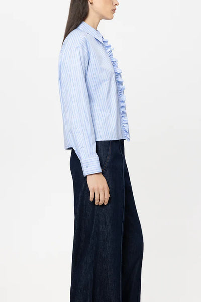 Luisa Cerano Blue Striped Shirt Blouse with Frill 238649