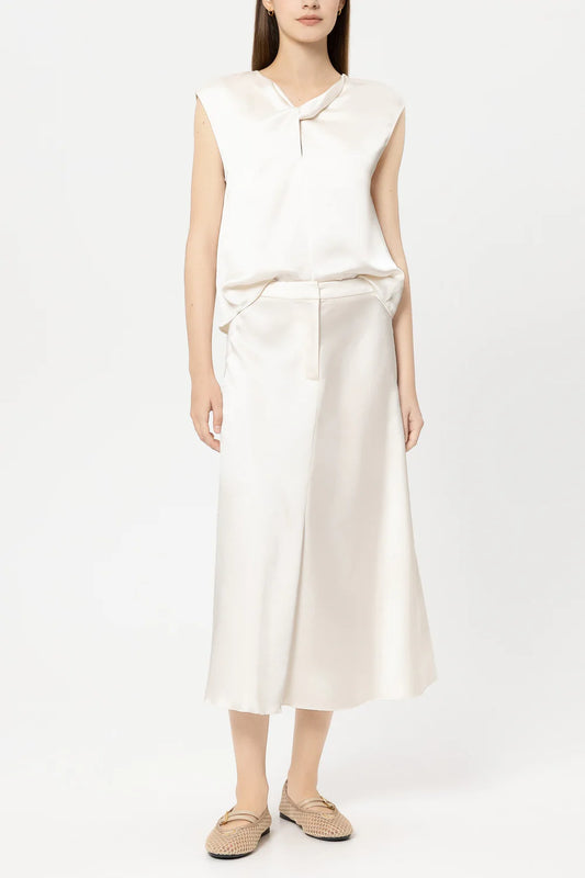 Luisa Cerano Cream Satin Top with Knot Detail 