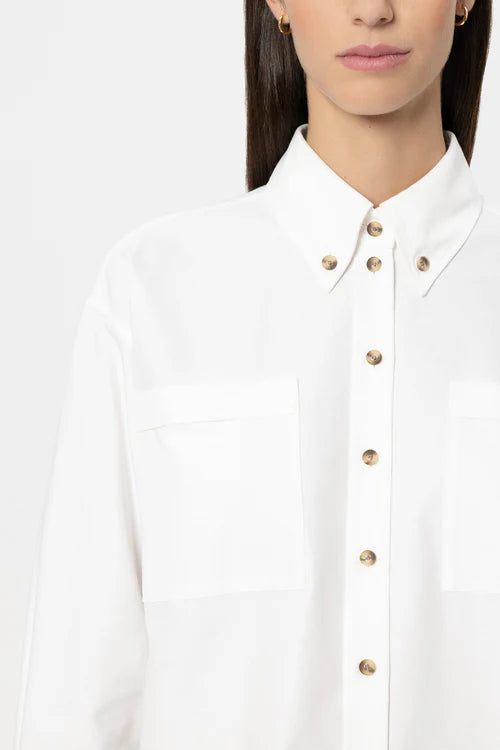 Luisa Cerano White Cropped Wide Cotton Shirt