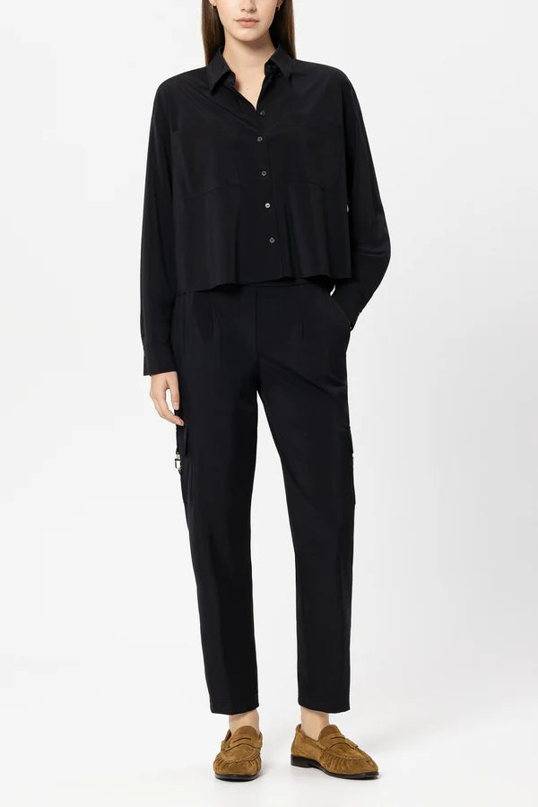 Luisa Cerano Black Softshell Long Sleeve Shirt Blouse 238664