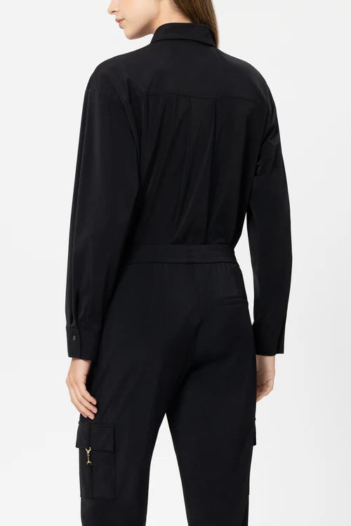 Luisa Cerano Black Softshell Long Sleeve Shirt Blouse 238664