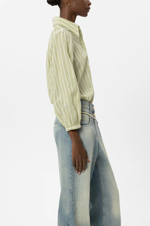 Luisa Cerano Moss Green Voile Stripe Shirt Blouse