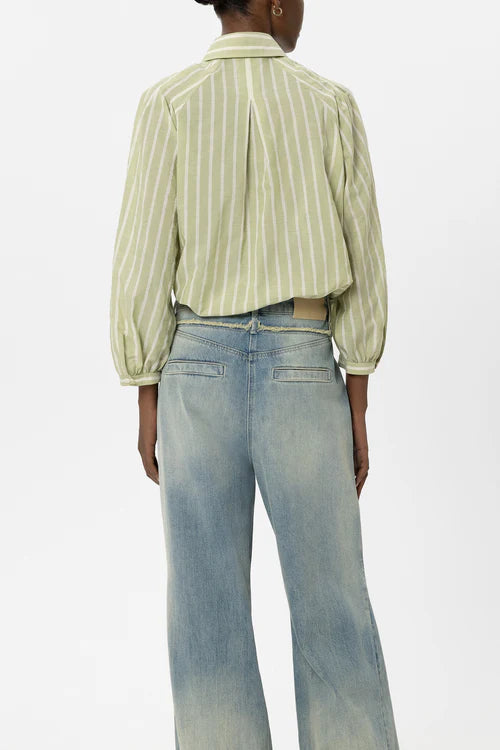 Luisa Cerano Moss Green Voile Stripe Shirt Blouse