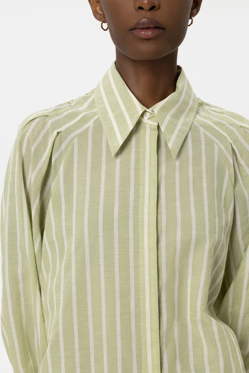 Luisa Cerano Moss Green Voile Stripe Shirt Blouse