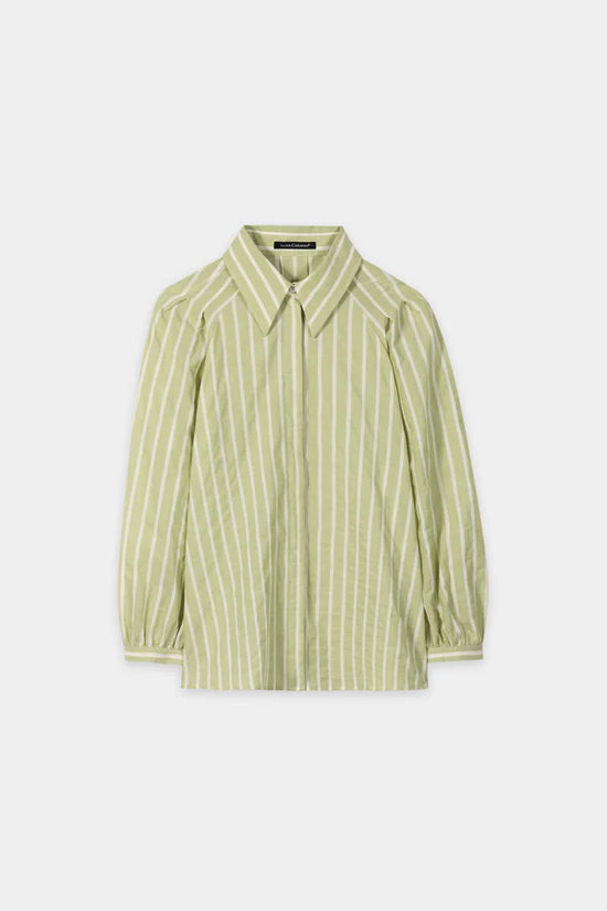 Luisa Cerano Moss Green Voile Stripe Shirt Blouse