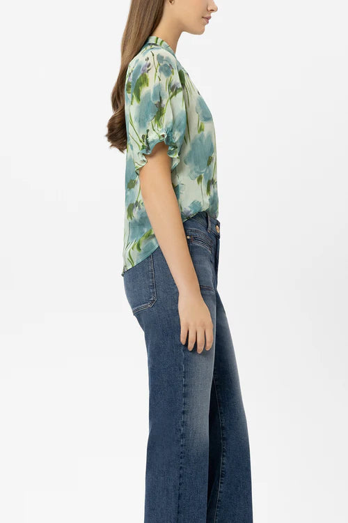 Luisa Cerano Floral Print Short Sleeve Ramie Blouse
