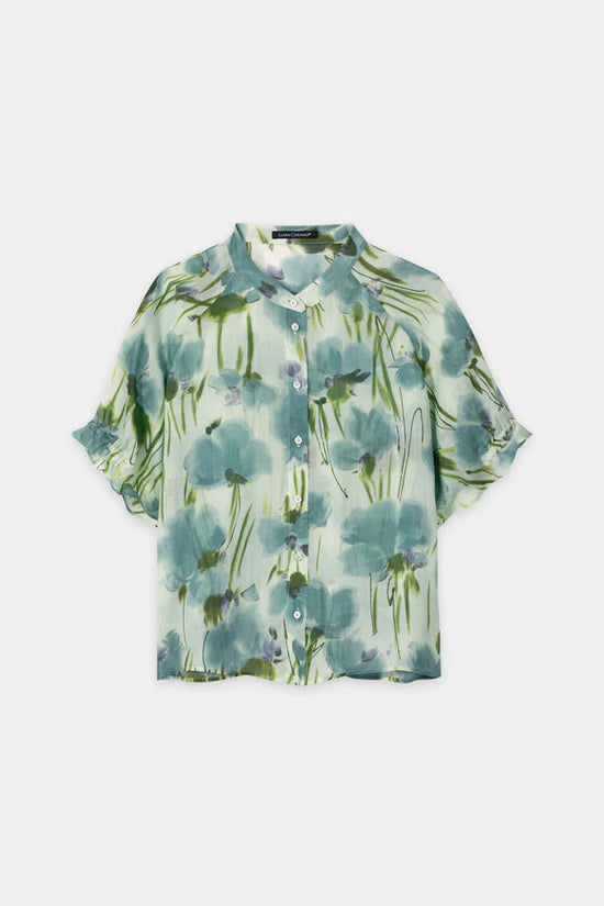 Luisa Cerano Floral Print Short Sleeve Ramie Blouse
