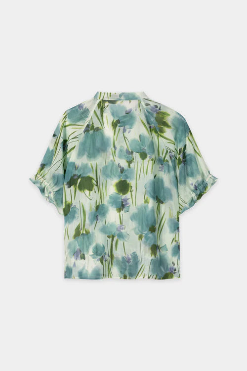 Luisa Cerano Floral Print Short Sleeve Ramie Blouse