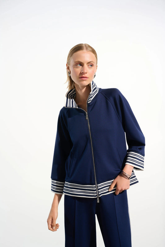 Joseph Ribkoff Indigo Scuba Jersey Jacket With Funnel Collar