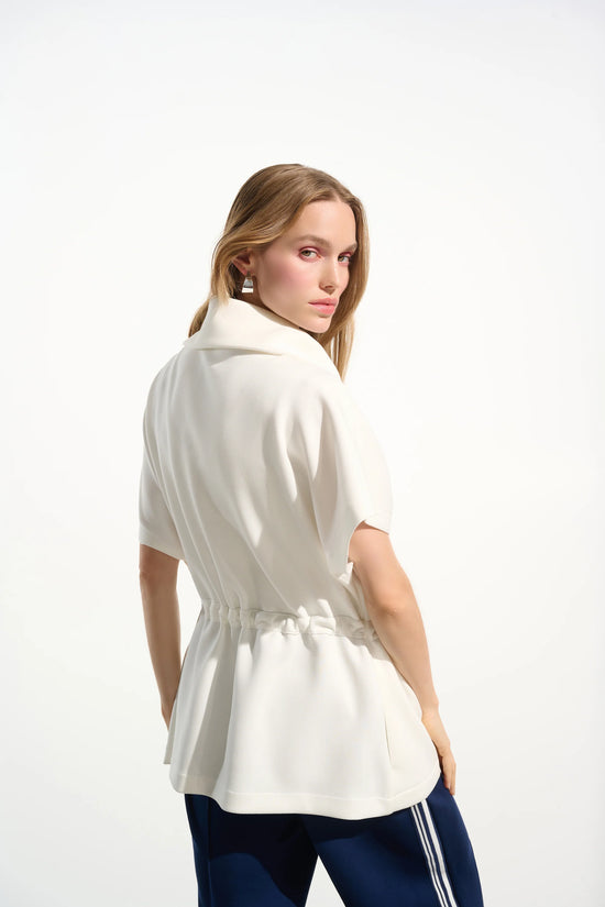 Joseph Ribkoff Off-White Scuba Jersey Boxy Jacket With Drawstring Waist