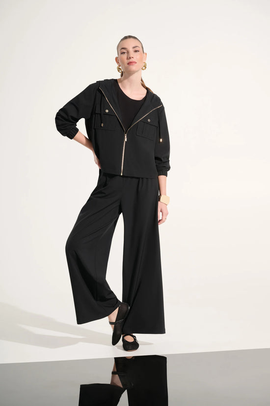 Joseph Ribkoff Black Stretch Woven Hooded Boxy Utility Jacket
