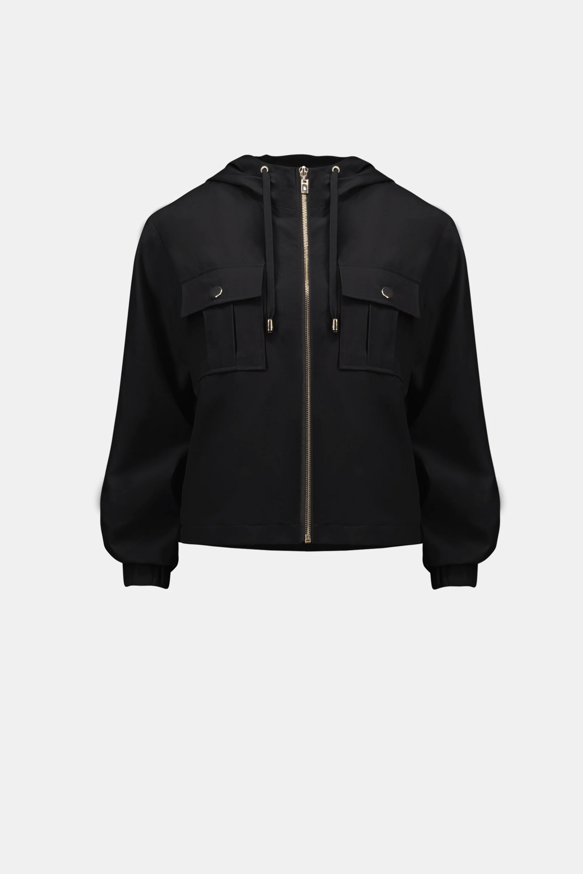 Joseph Ribkoff Black Stretch Woven Hooded Boxy Utility Jacket