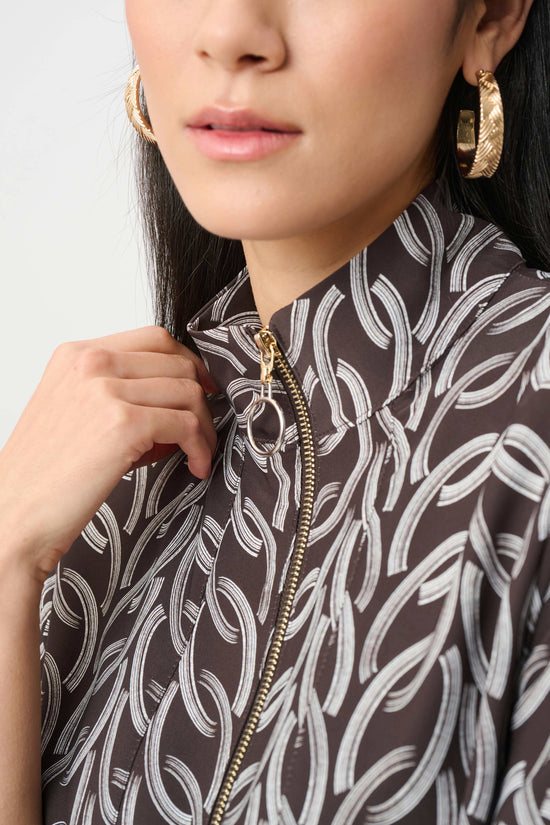 Joseph Ribkoff Brown Recycled Woven Chain Print Boxy Top