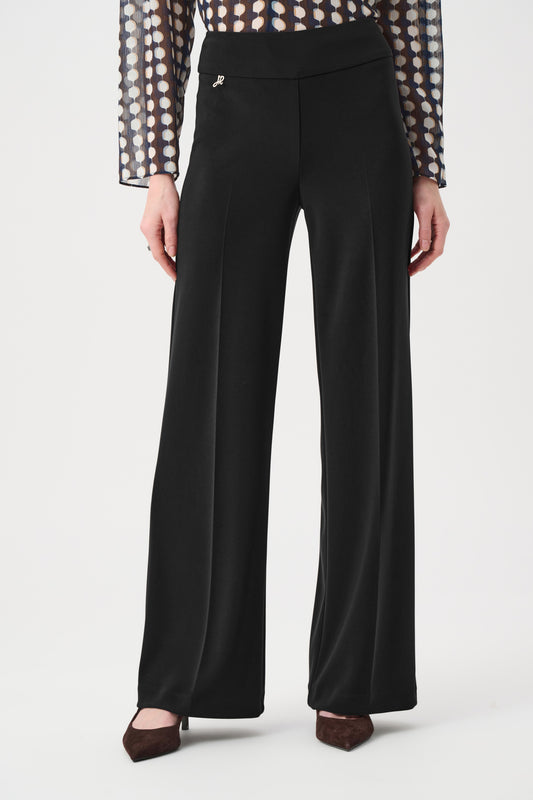Joseph Ribkoff Black Silky Knit Wide-Leg Pull-On Trousers