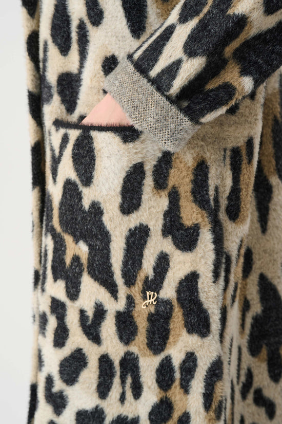 Joseph Ribkoff Camel Feather Yarn Leopard Print Coat 