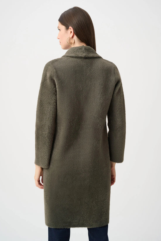 Joseph Ribkoff Avocado Feather Yarn Knit Coat With Detachable Faux Fur Collar