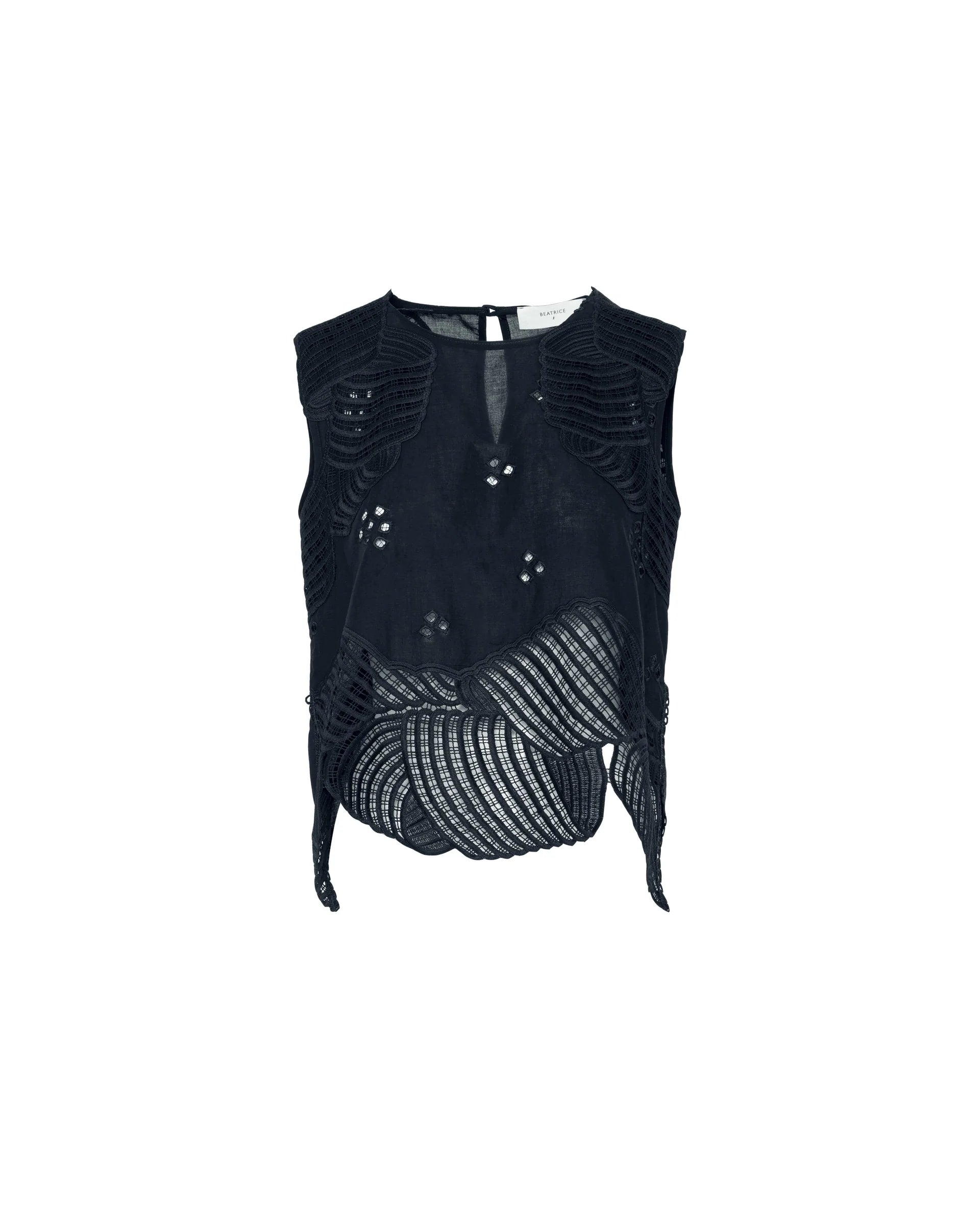 Beatrice b Black Sleeveless Embroidered Top
