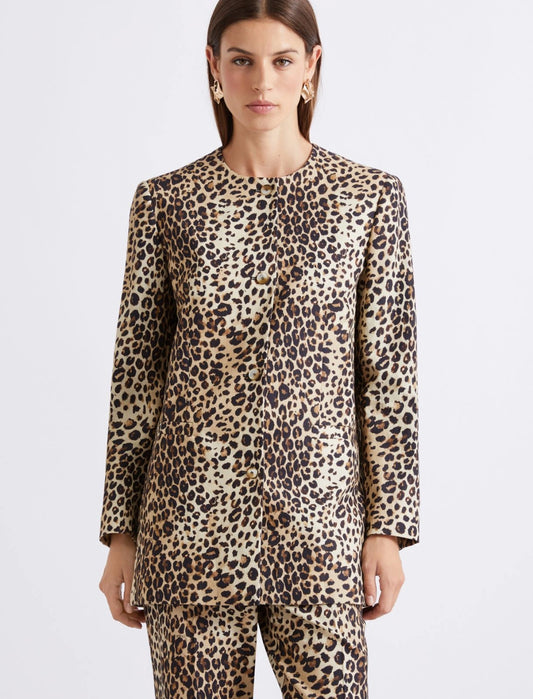 Marella Sport Beige Animal Print Linen-blend Basketweave Jacket