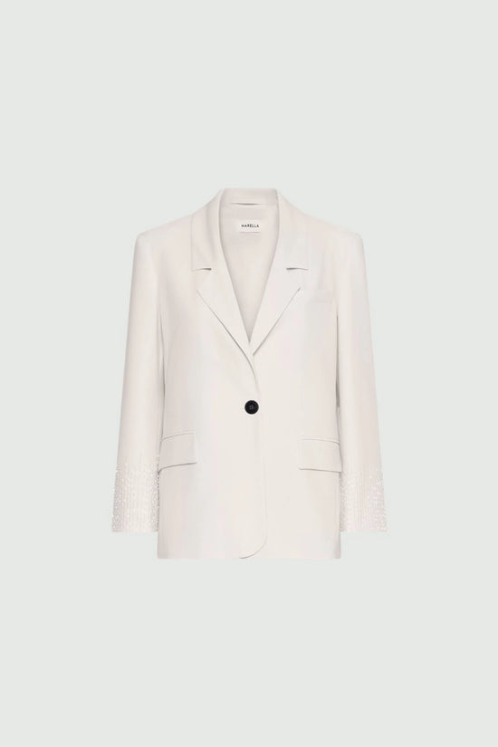 Marella White Straight-Fit Stretch Canvas Blazer