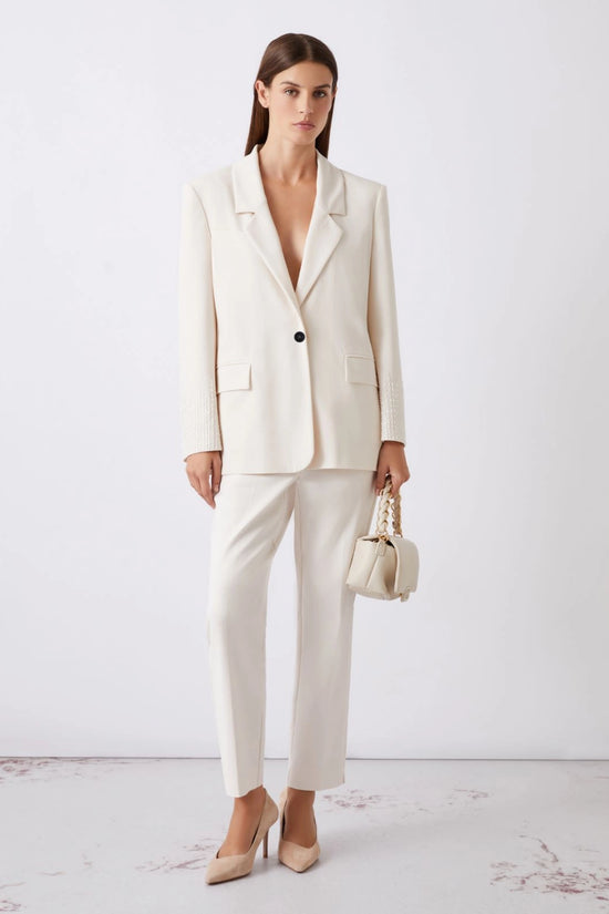 Marella White Straight-Fit Stretch Canvas Blazer