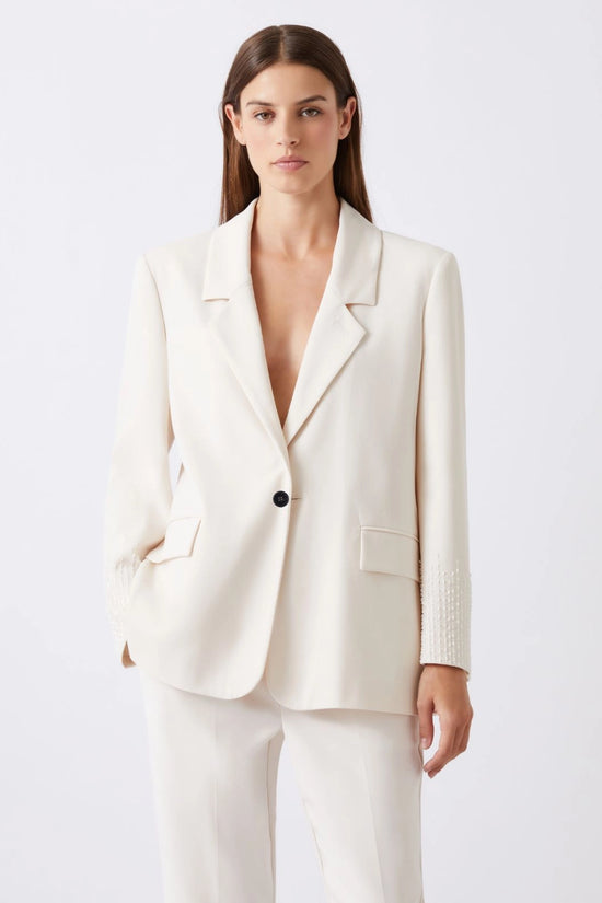 Marella White Straight-Fit Stretch Canvas Blazer