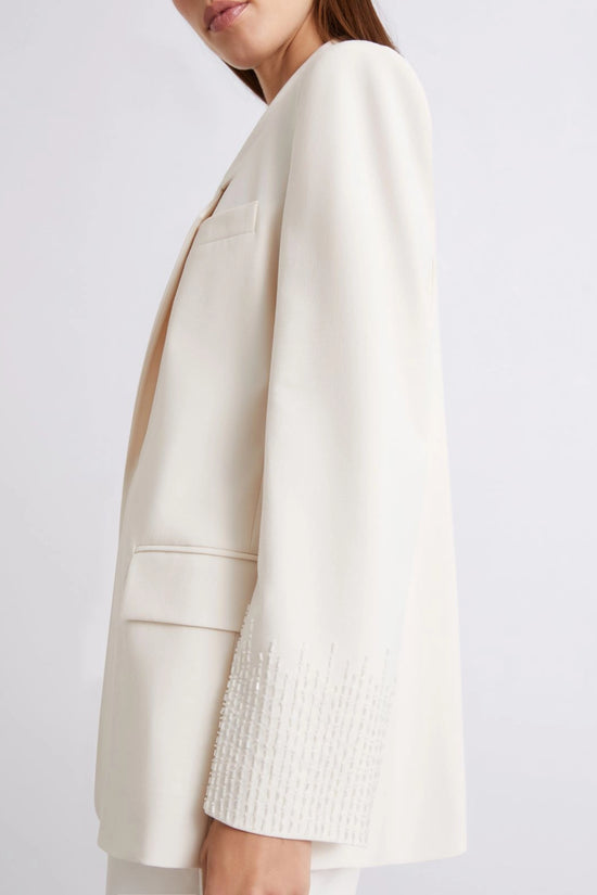 Marella White Straight-Fit Stretch Canvas Blazer