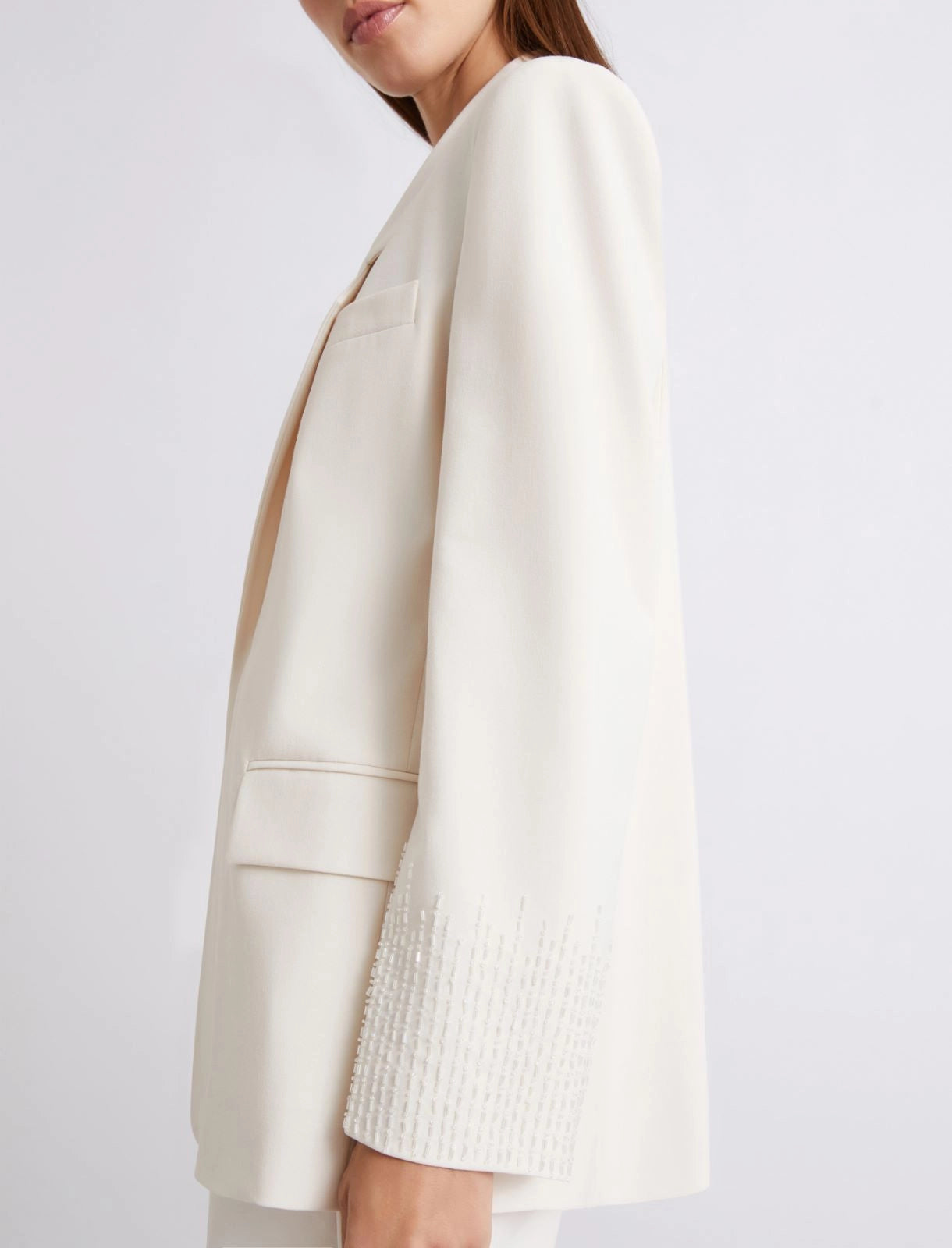 Marella White Straight-Fit Stretch Canvas Blazer