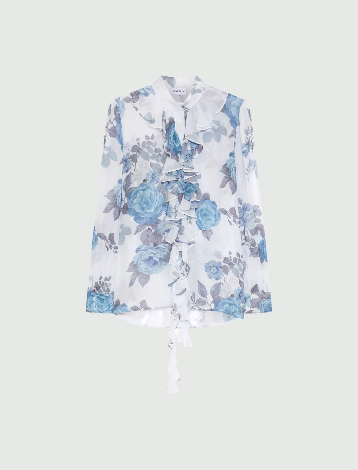 Marella Blue Floral Print Ruched Georgette Shirt
