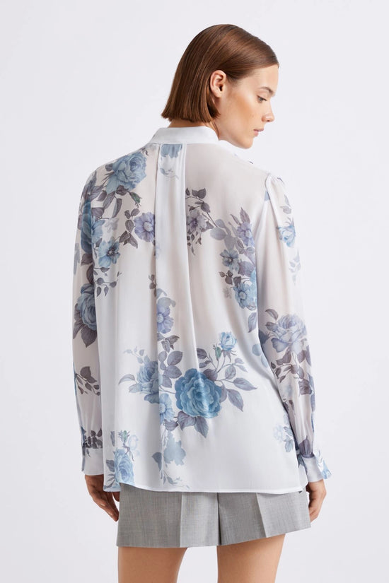 Marella Blue Floral Print Ruched Georgette Shirt