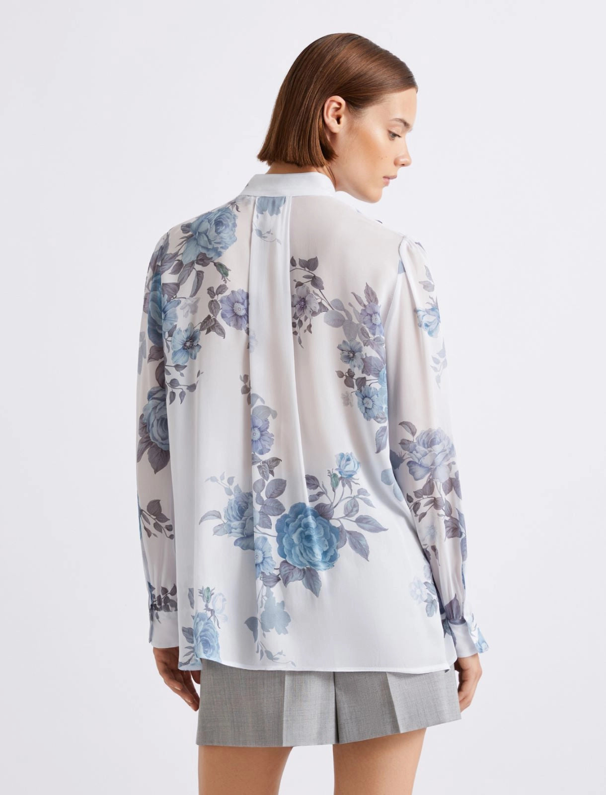 Marella Blue Floral Print Ruched Georgette Shirt