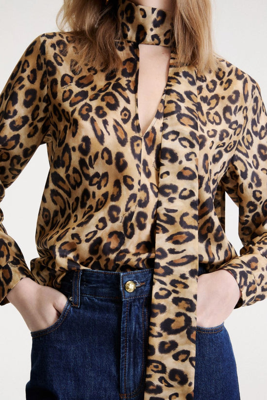Marella Sport Beige Animal Print Habutai Silk Shirt