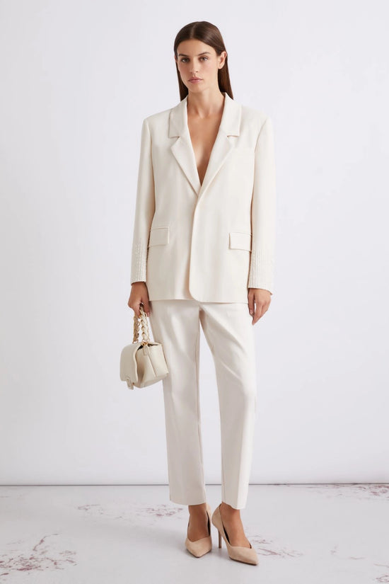 Marella White Stretch Cotton-Blend Trousers
