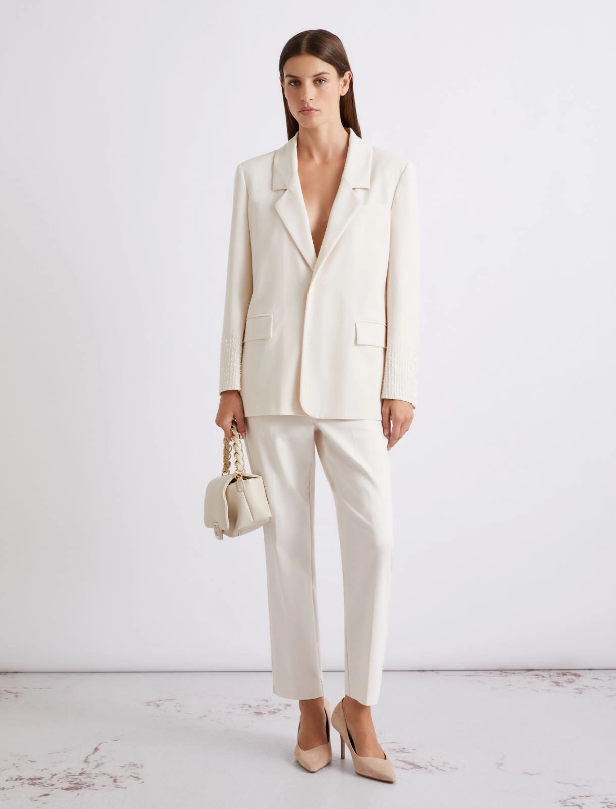 Marella White Stretch Cotton-Blend Trousers