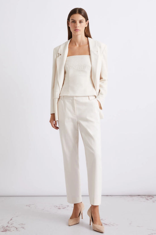 Marella White Stretch Cotton-Blend Trousers