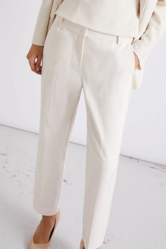Marella White Stretch Cotton-Blend Trousers