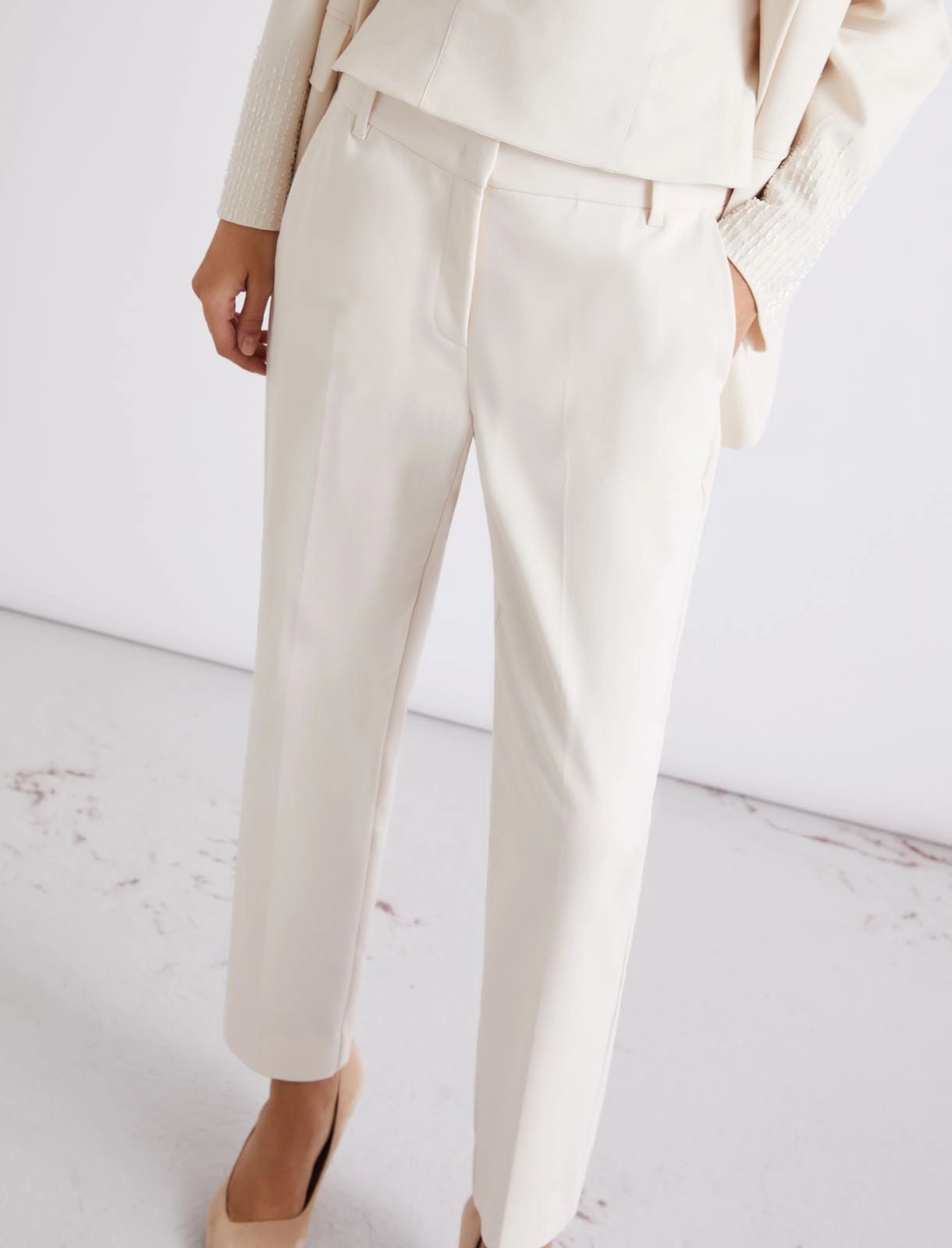 Marella White Stretch Cotton-Blend Trousers