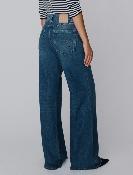 Marella Navy High Waisted Wide Leg Jeans