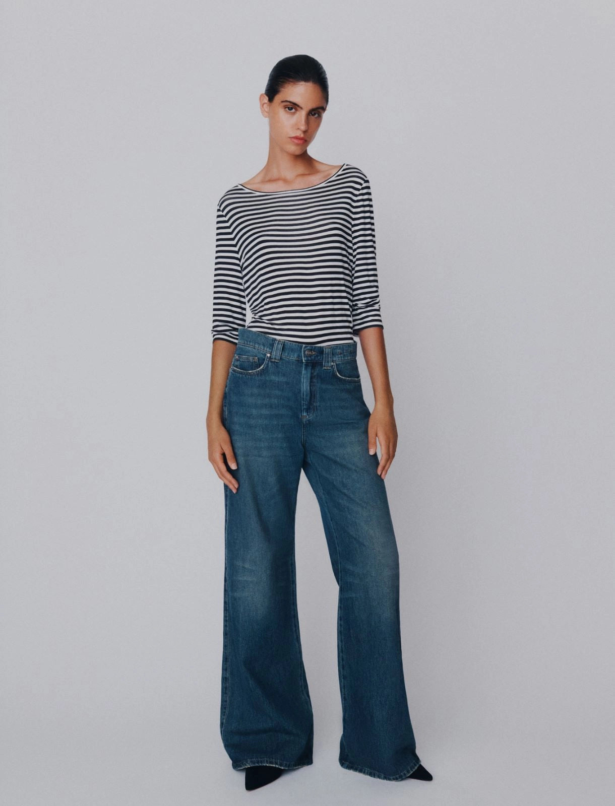Marella Navy High Waisted Wide Leg Jeans