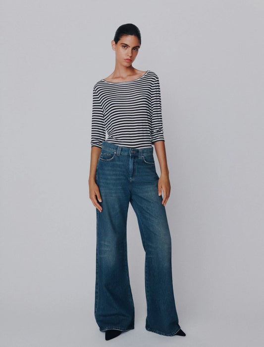Marella Navy High Waisted Wide Leg Jeans
