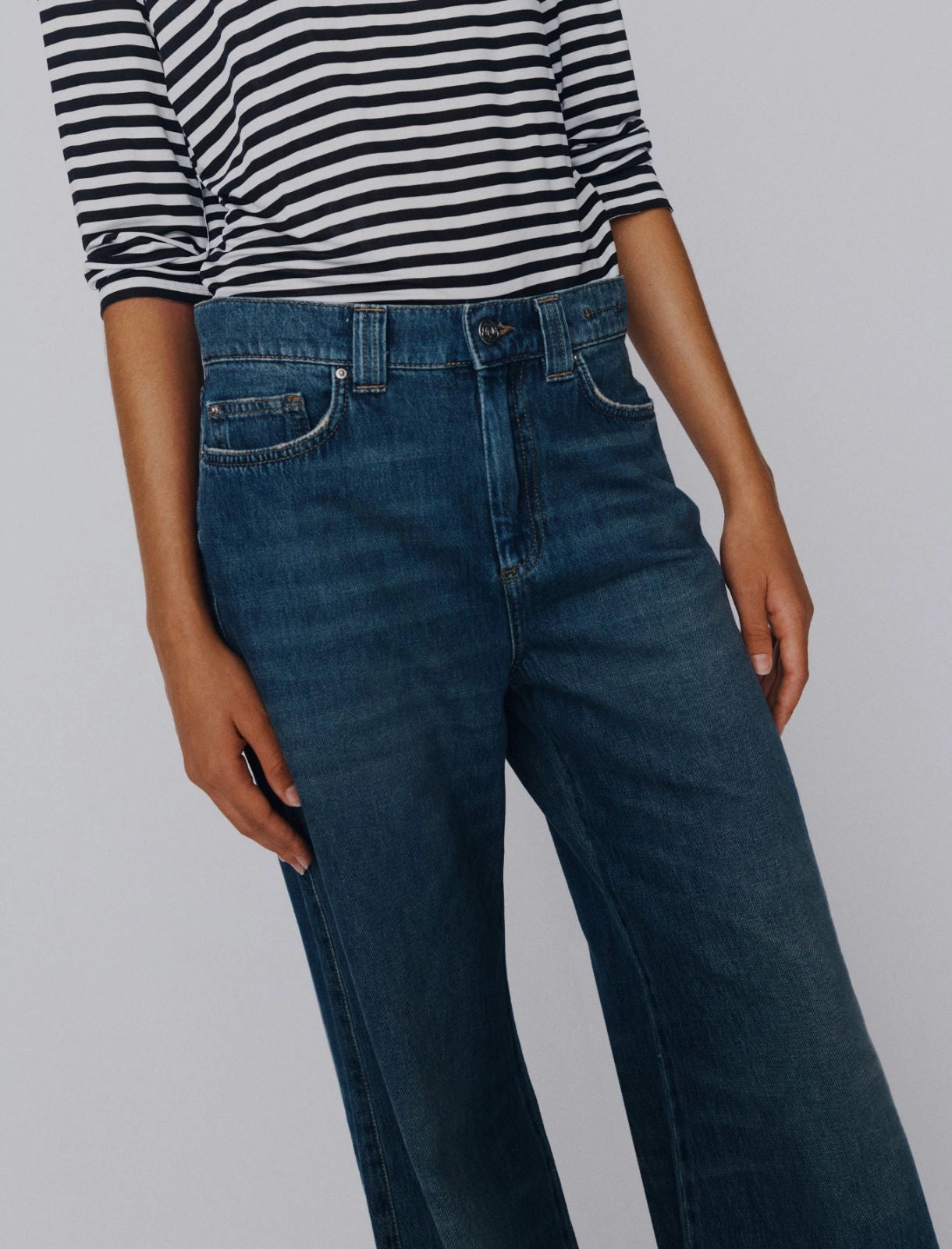 Marella Navy High Waisted Wide Leg Jeans