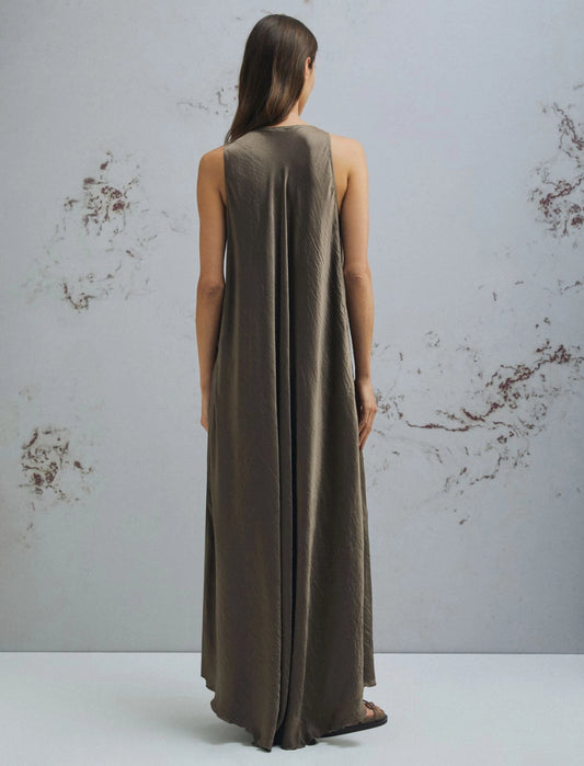 Marella Brown Loose Fit Crinkle Twill Maxi Dress